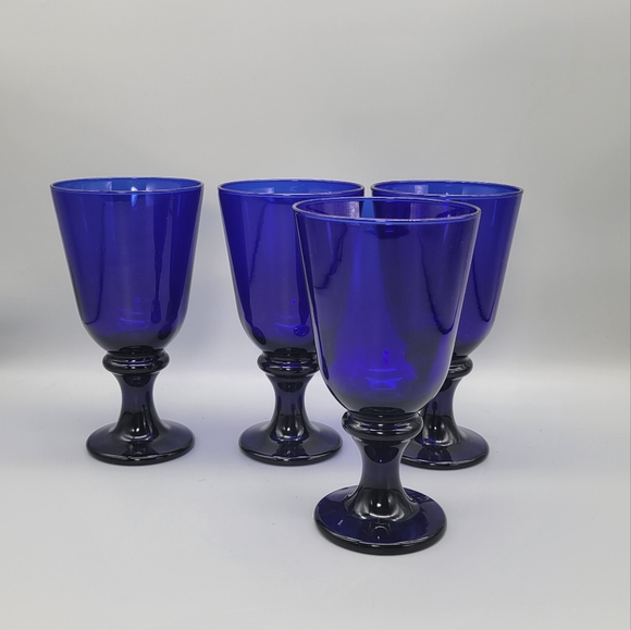 Set of 4 Flare Cobalt Blue Libbey Glass Company Cobalt Blue Glass Water Goblet - Picture 3 of 7